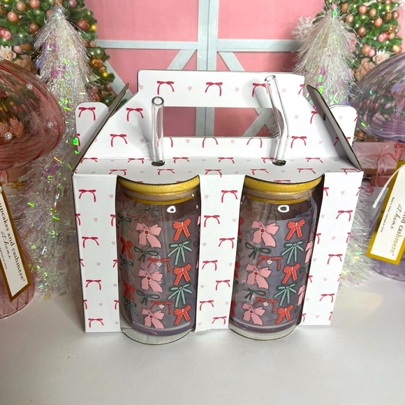 Pink Bow glass tumbler set - Picture 1 of 3